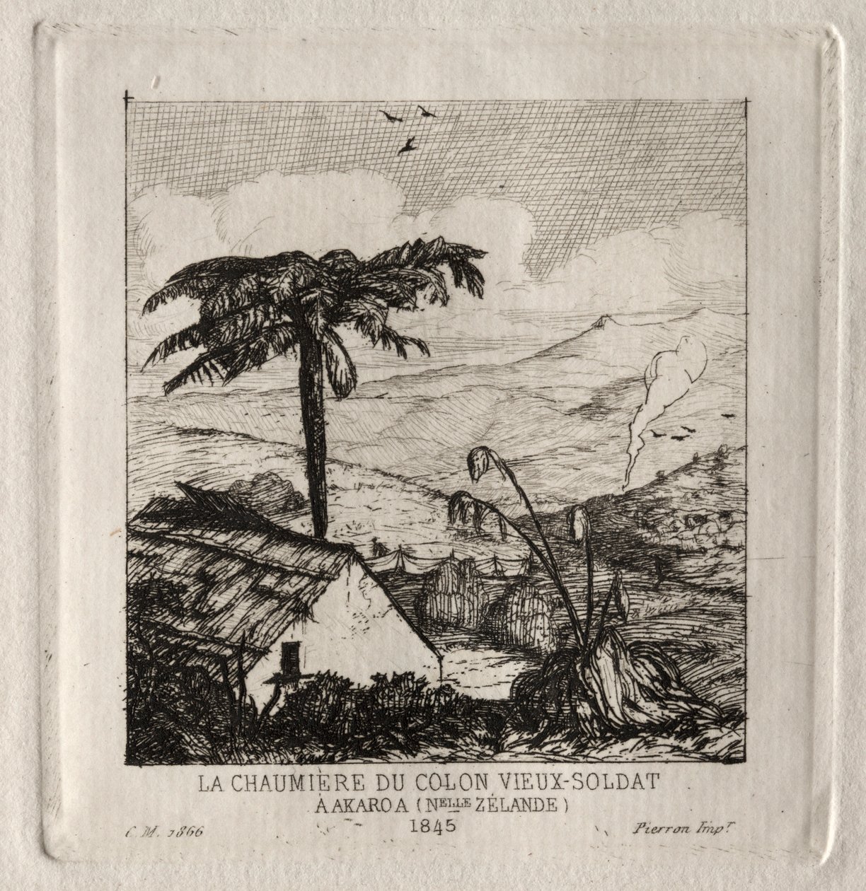 Die Hütte des alten Soldatensiedlers in Akaroa, 1845, 1866 von Charles Meryon