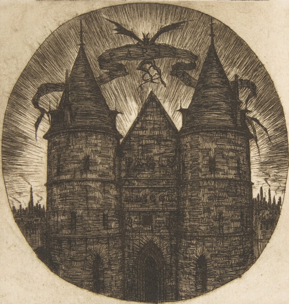Das alte Tor des Palais de Justice, Paris, 1854 von Charles Meryon