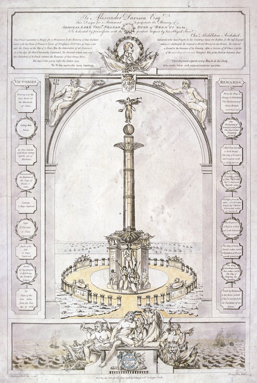 Entwurf für ein Denkmal für Admiral Lord Nelson in Form einer Säule, 1806 von Charles Middleton