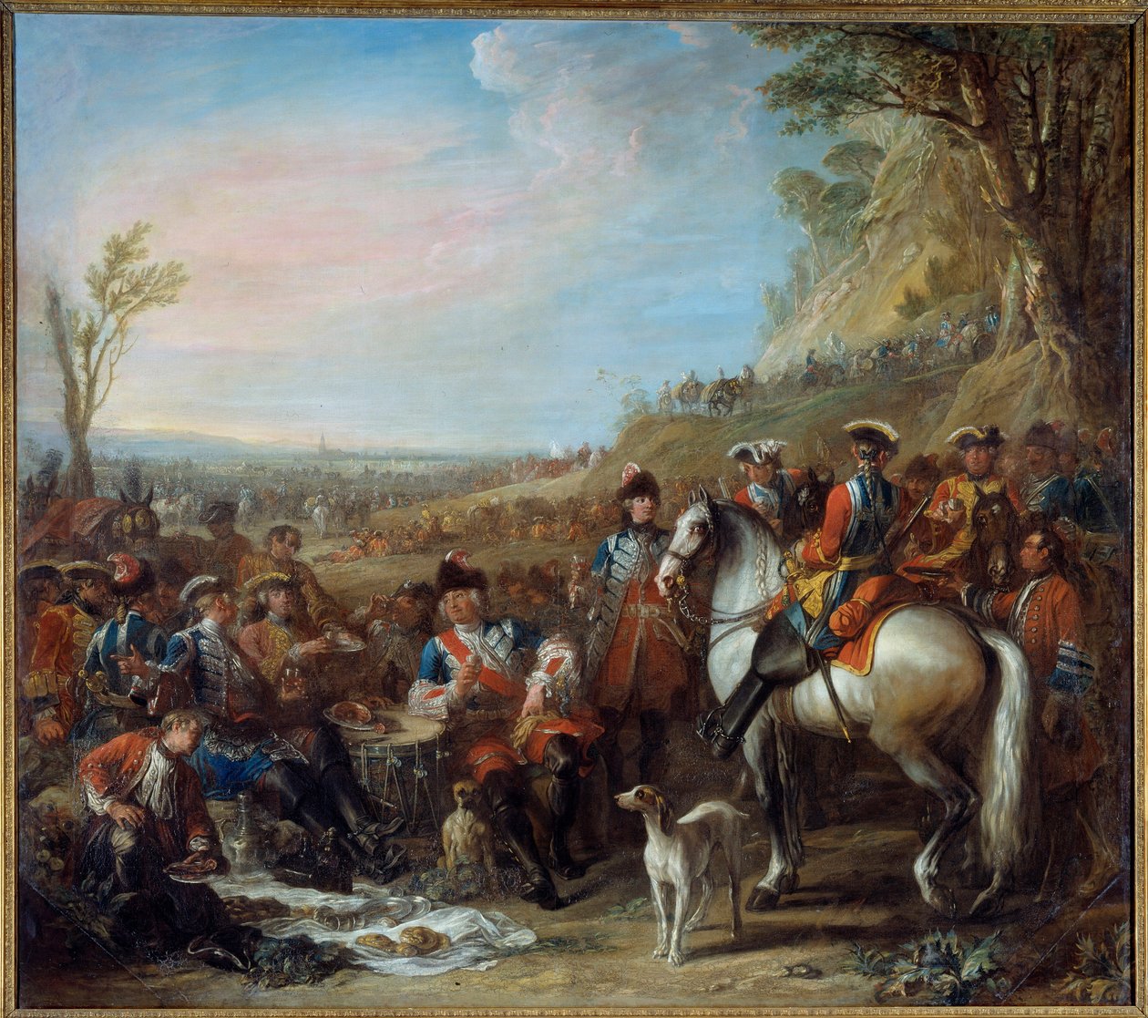 Halt der Grenadiere zu Pferd aus dem Königshaus. In der Mitte Monsieur de Creil, Kommandant von Charles Parrocel