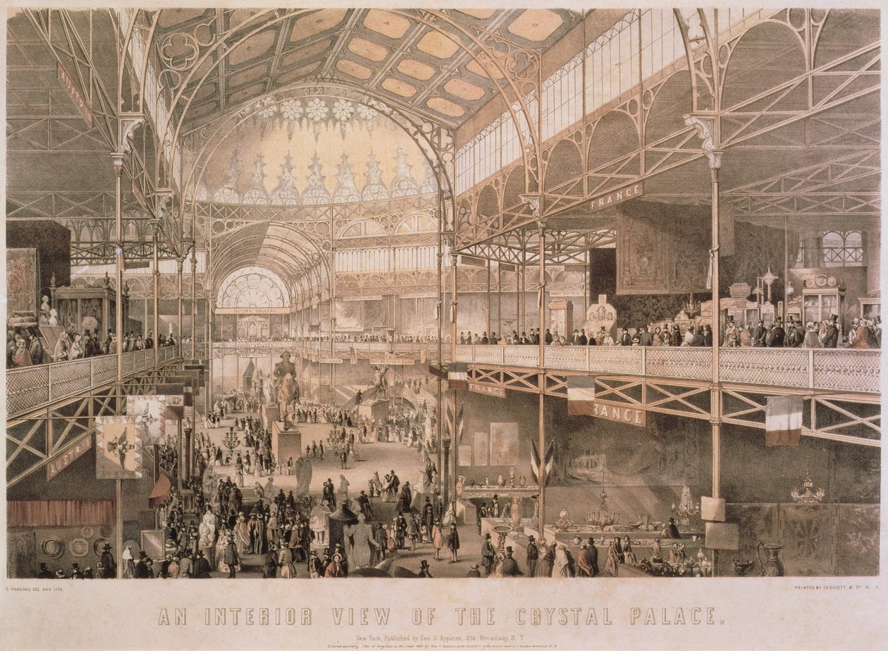 Das Innere des New York Crystal Palace, veröffentlicht von Endicott & Co., New York, 1855 von Charles Parsons