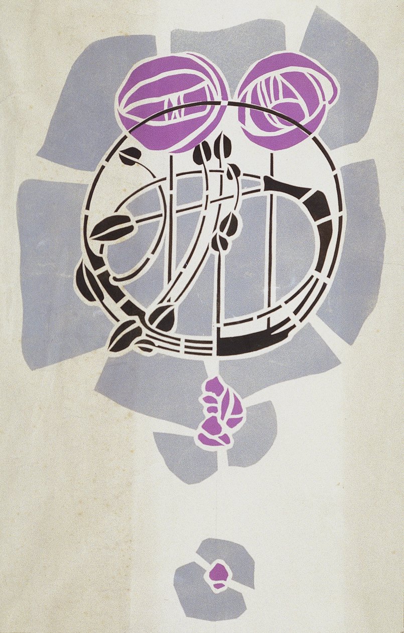 Moderne Reproduktion vom Original Mackintosh Schablone für Wanddekoration, Rosenmotiv, 1902 von Charles Rennie Mackintosh