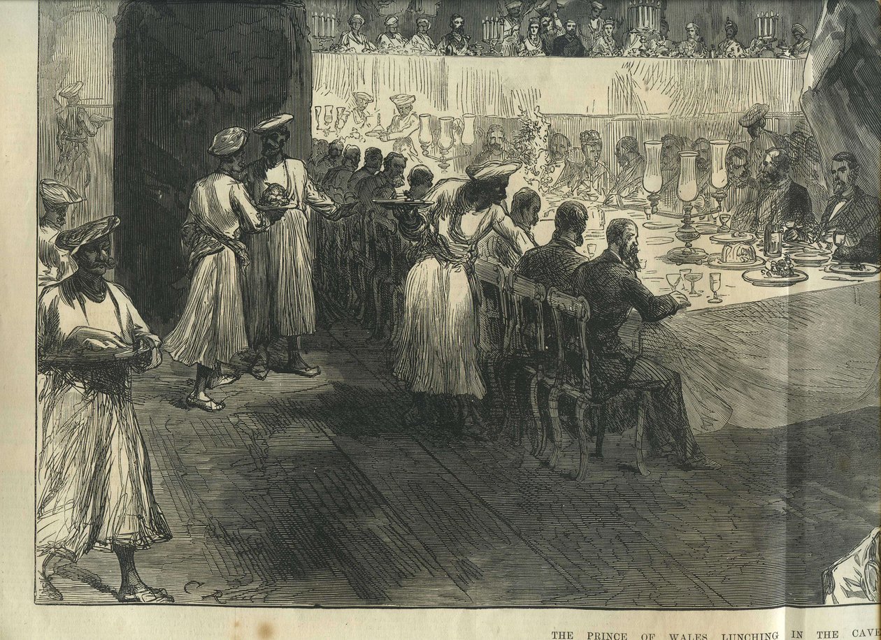 Der Prinz von Wales beim Mittagessen in den Höhlen von Elephanta von Charles Robinson