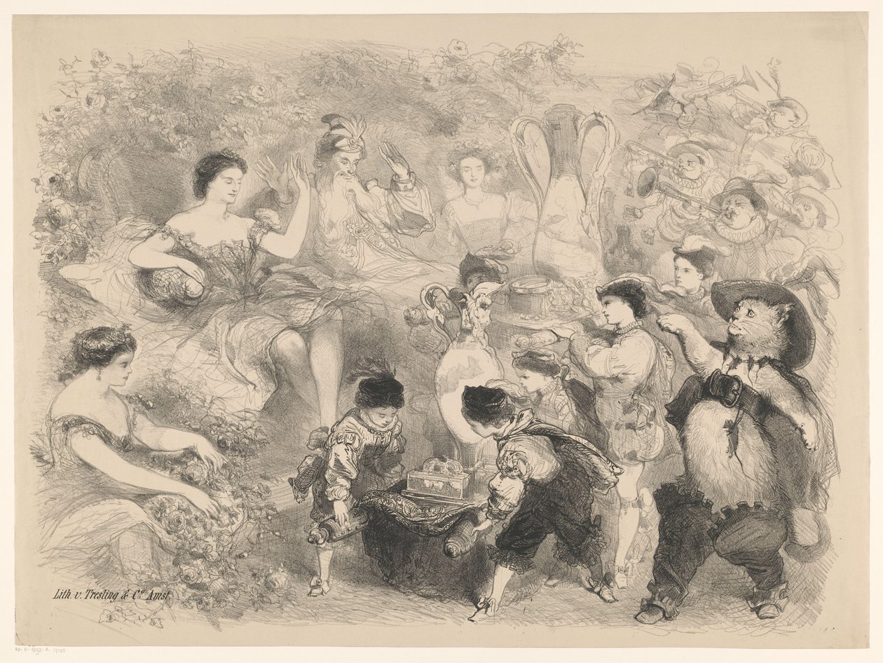 Szene aus dem Theaterstück Der gestiefelte Kater von Charles Rochussen