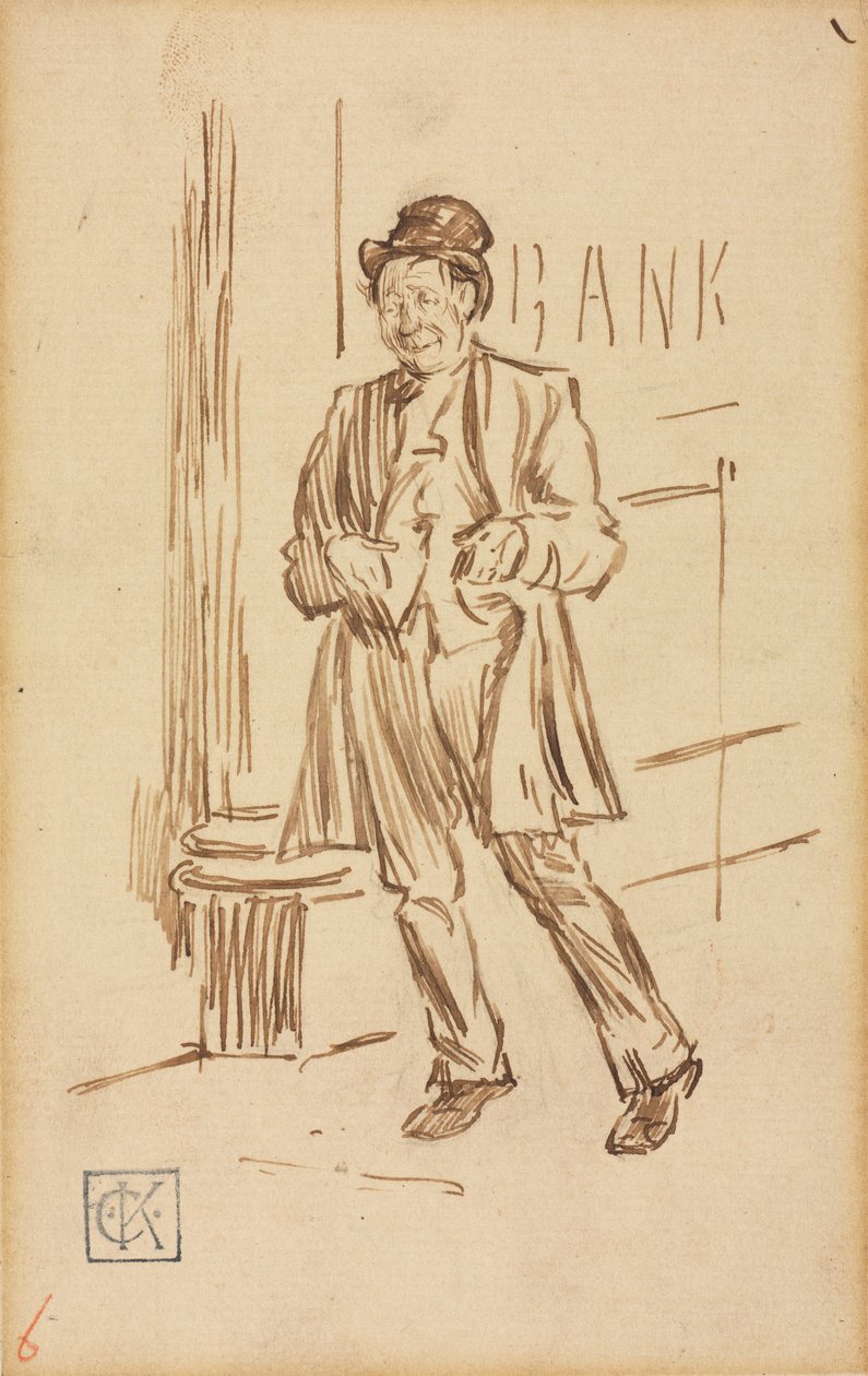 Studie eines betrunkenen Mannes vor einer Bank von Charles Samuel Keene
