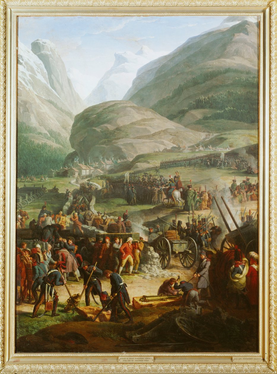 Die französische Armee überquert den Großen Sankt Bernhard Pass bei der Stadt St. Pierre von Charles Thevenin