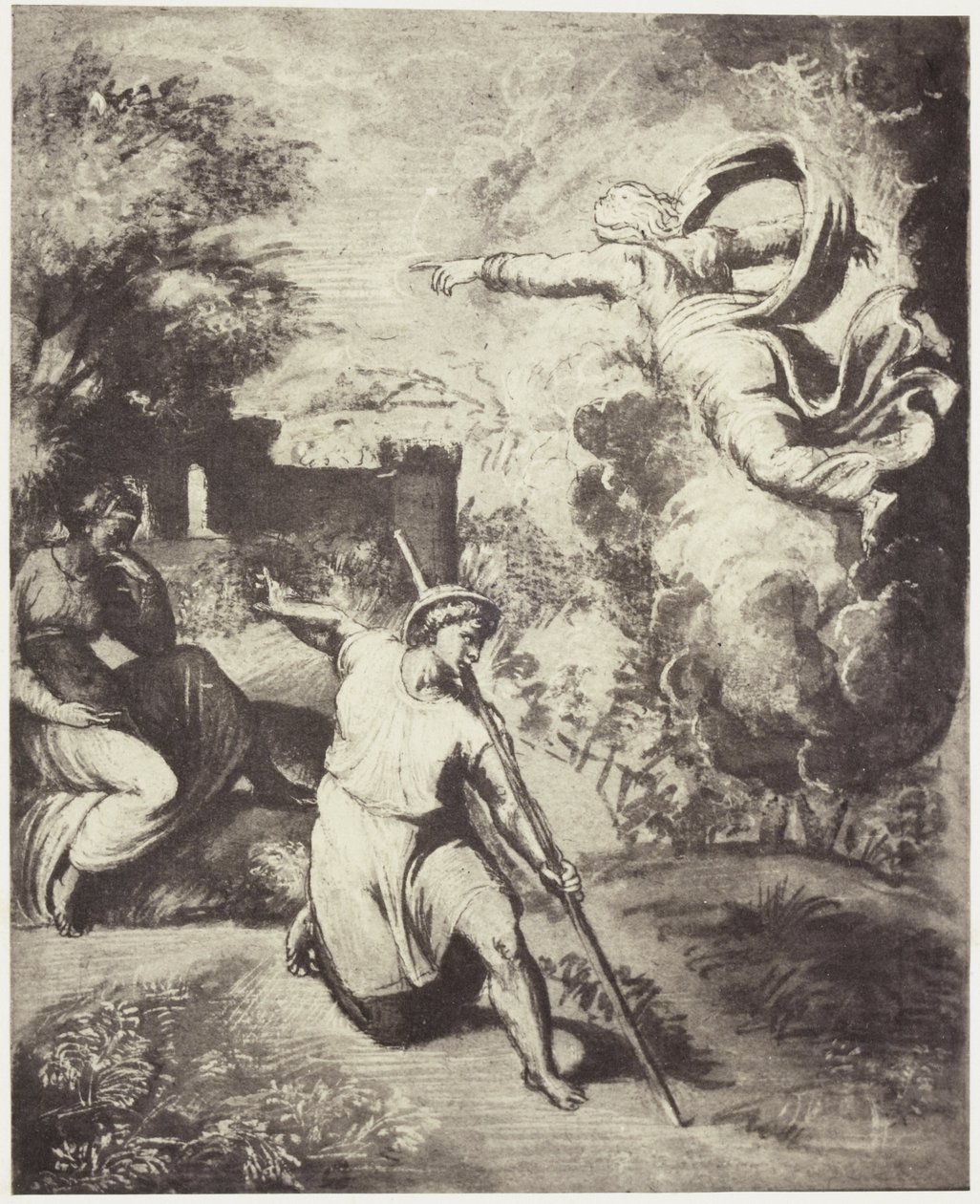Fotoreproduktion einer Zeichnung von Raffael, Vertreibung von Adam und Eva aus dem Paradies von Charles Thurston Thompson