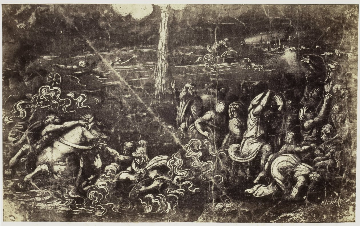 Fotoreproduktion einer Zeichnung von Raffael, Ertrinkende Armee nach ...