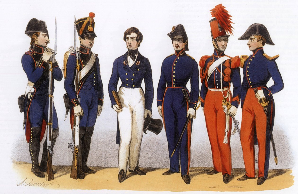 Uniformen der französischen Armee: Polytechnische Schule, Generalstab und Kavallerie von Charles Vernier