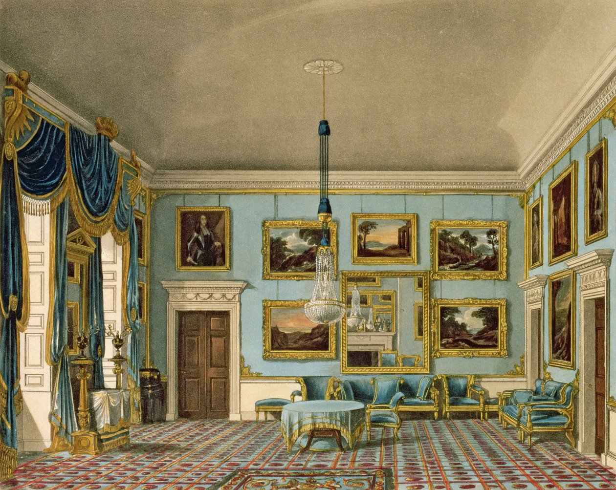 Der Blaue Samtraum im Buckingham House, graviert von Daniel Havell von Charles Wild