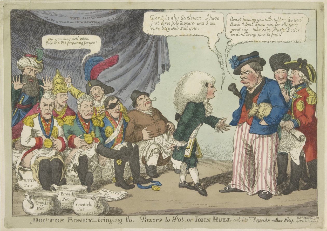 Doktor Napoleon setzt die europäischen Fürsten auf den Topf, 1808 von Charles Williams