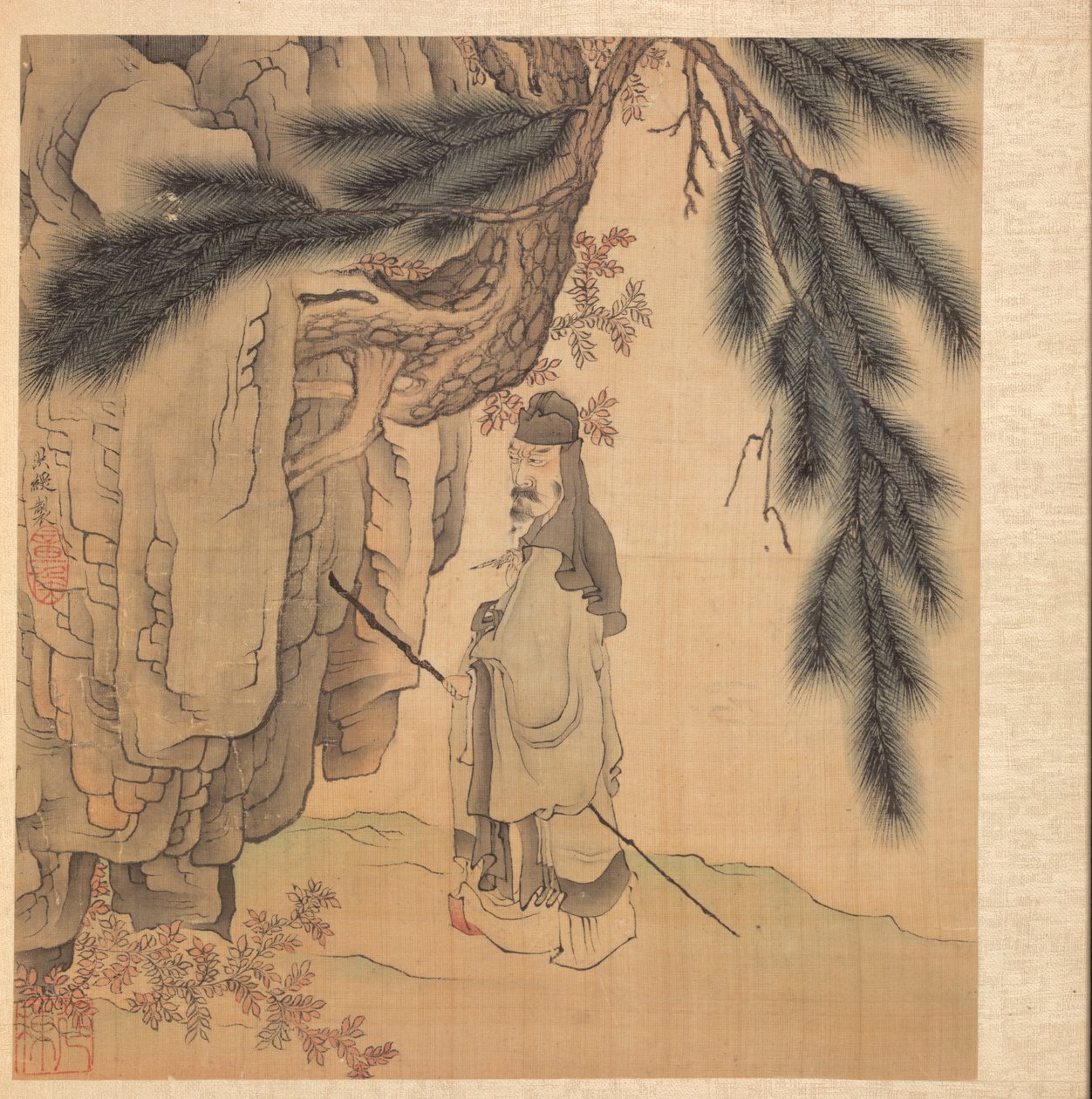 Gemälde nach alten Meistern: Gelehrter mit Stab und Pinsel, 1598-1652 von Chen Hongshou