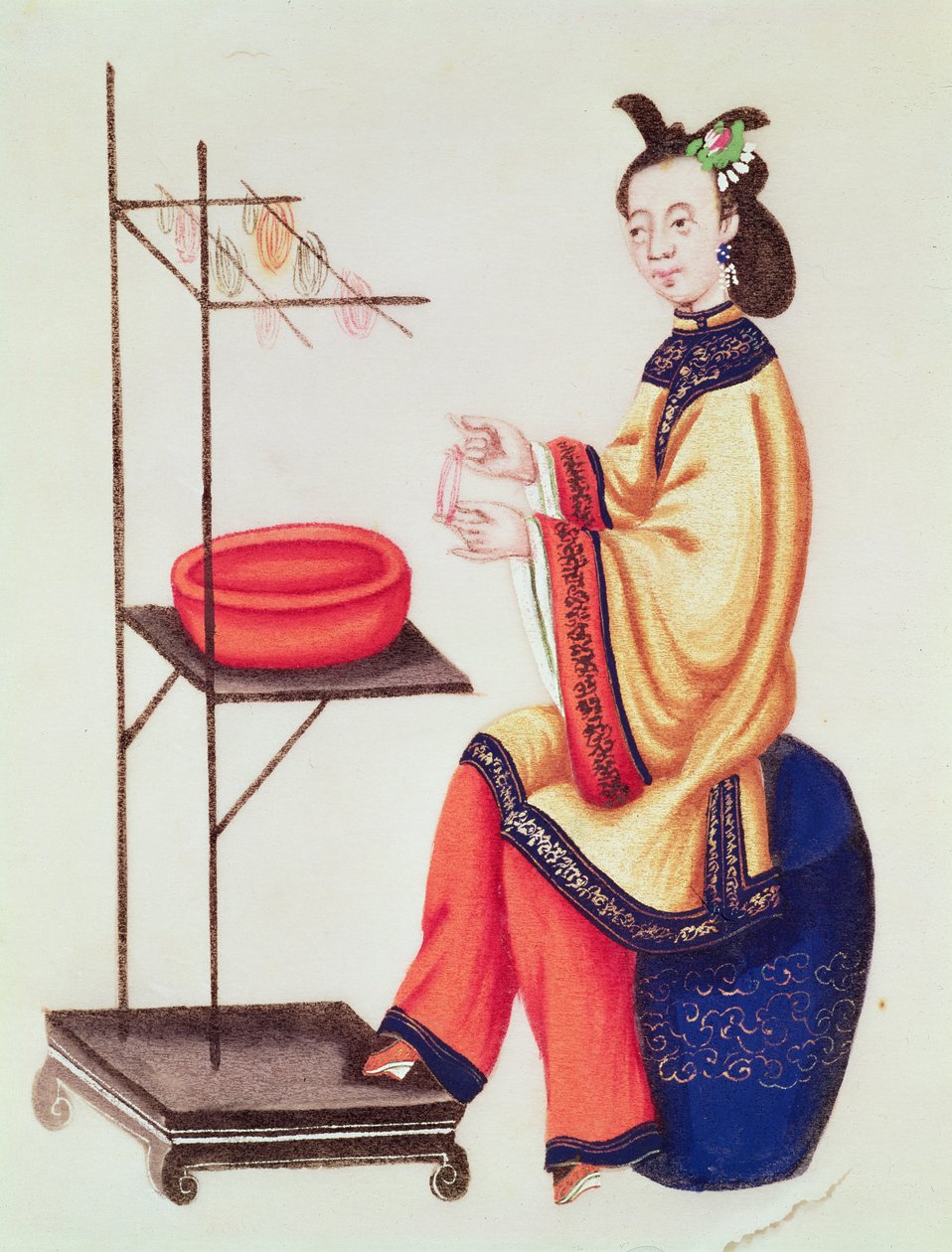 Eine chinesische Frau macht eine Spule, Qianlong-Periode von Chinese School