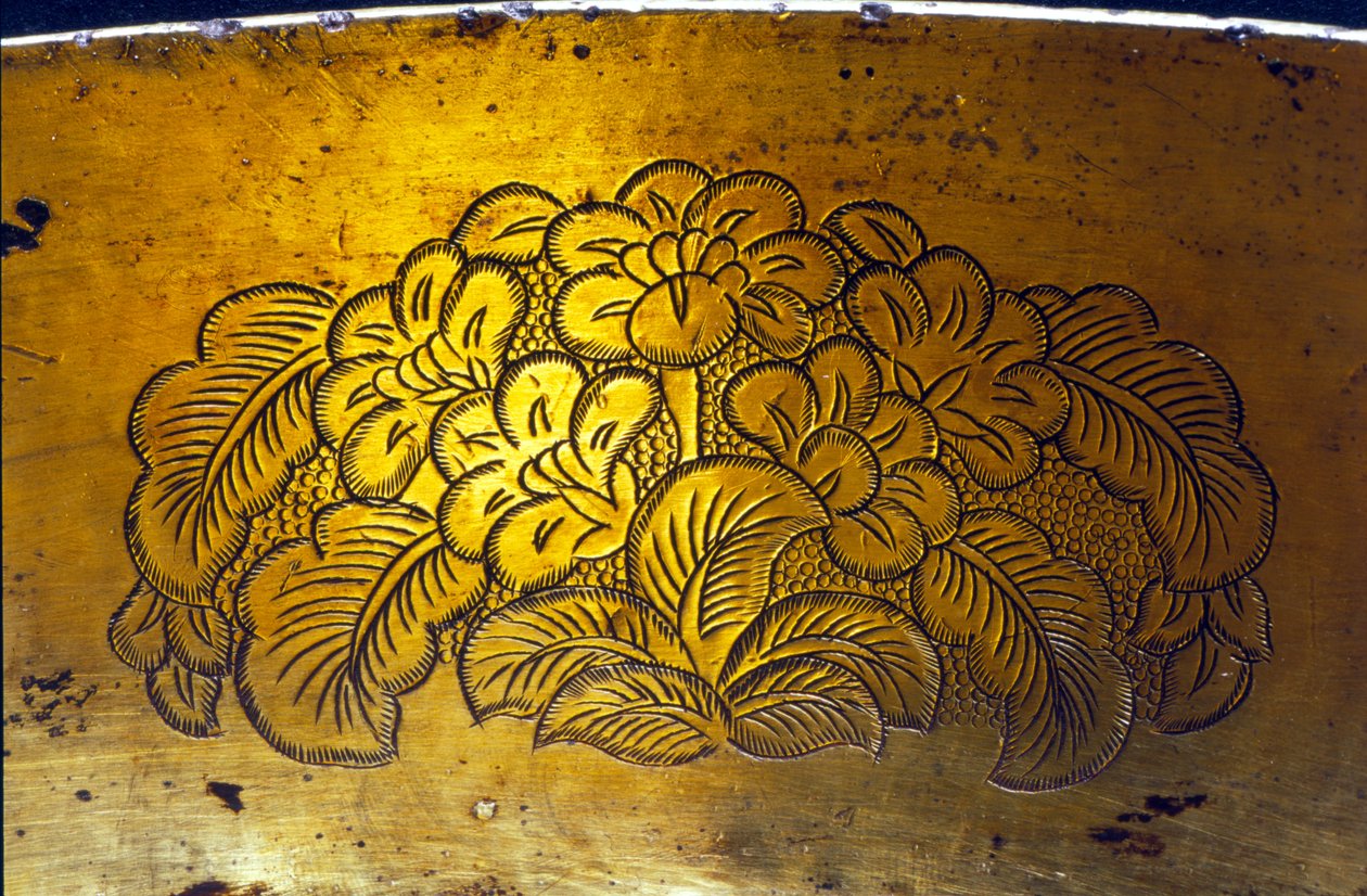 Detail eines gravierten Beckens, Tang-Dynastie (vergoldetes Silber) von Chinese School