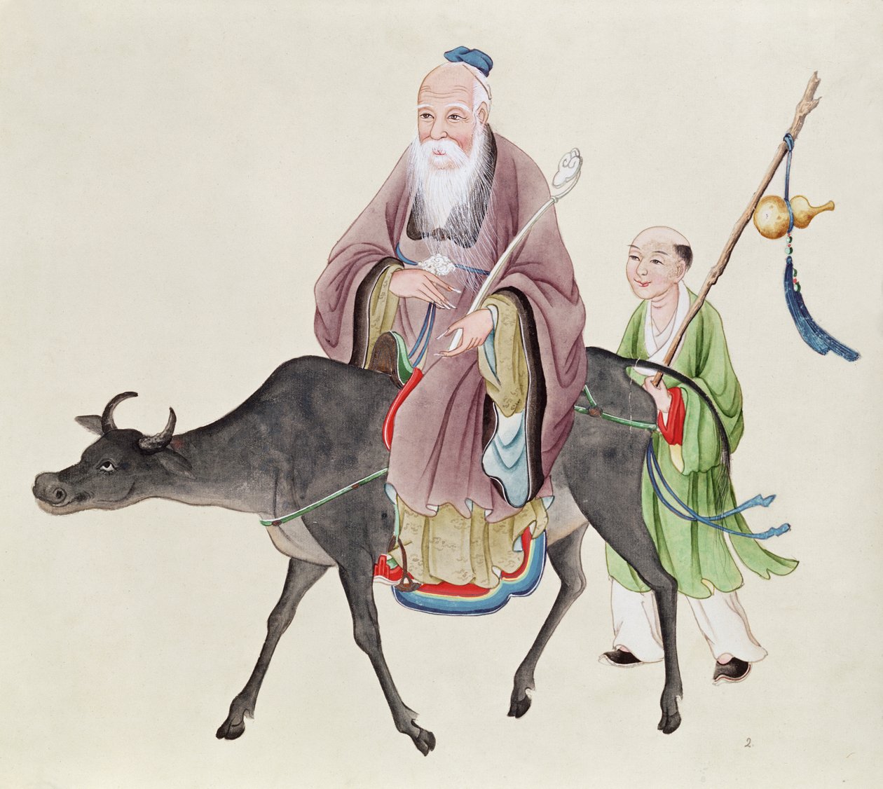 Lao-Tzu (ca. 604-531) auf seinem Büffel, gefolgt von einem Schüler von Chinese School