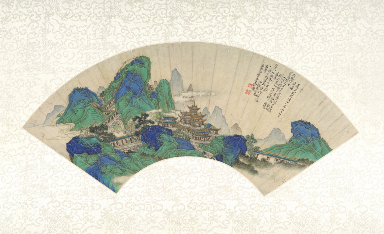 Paläste der Unsterblichen, Faltfächer montiert als Albumblatt, 1753 von Chinese School Chinese School