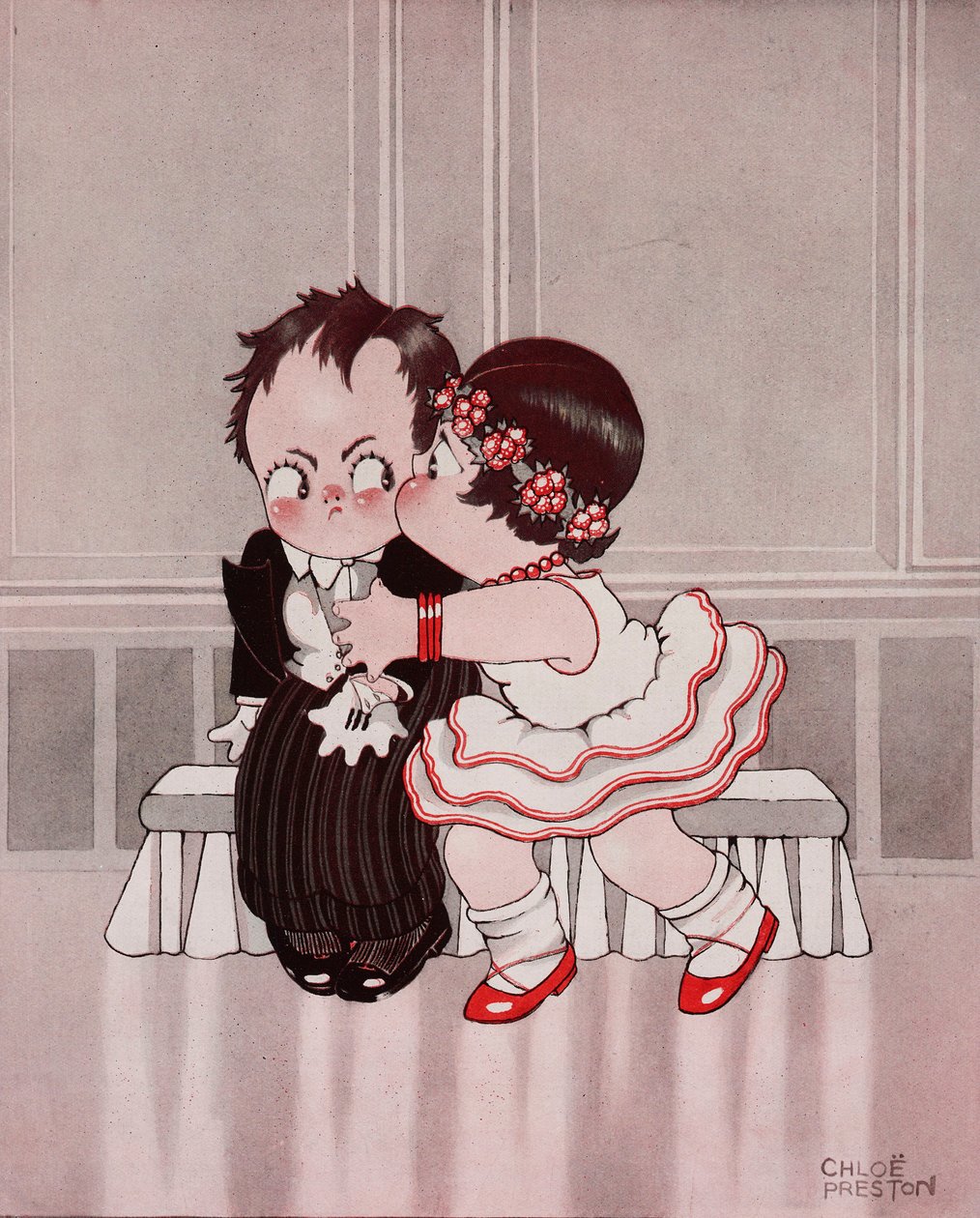 Die konstante Nymphe, Der lästige Kuss, Zeichnung von Chloe Preston (1887-1969) aus The Tatler, Nr. 1370, 28. September von Chloe Preston
