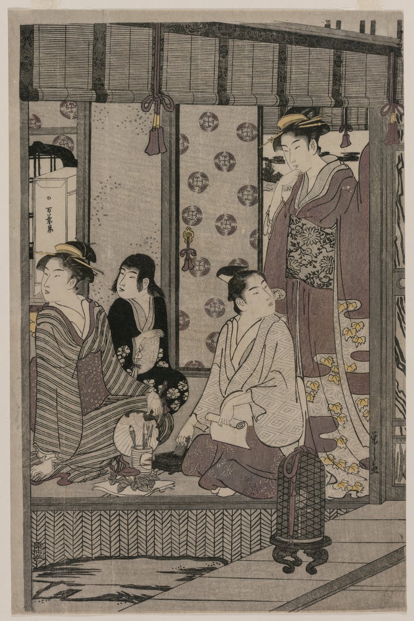 Morgenröte aus der Serie Die Geschichte von Genji in eleganter moderner Kleidung von Chobunsai Eishi