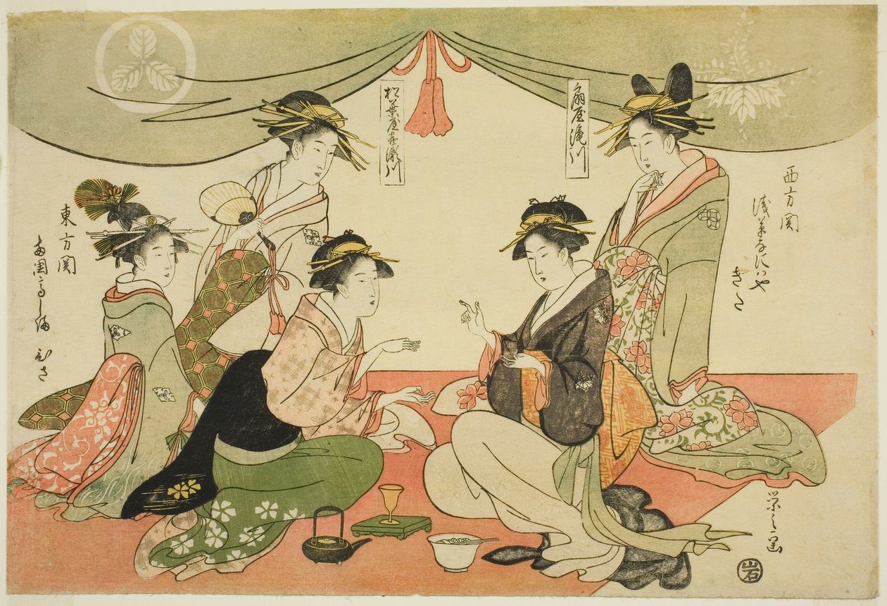 Naniwaya Okita und Takashima Ohisa spielen ein Spiel von Ken von Chobunsai Eishi