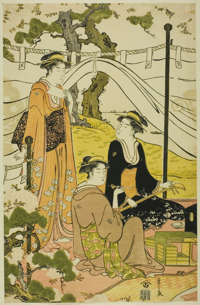 Kirschblütenbetrachtung am Goten-Hügel von Chobunsai Eishi