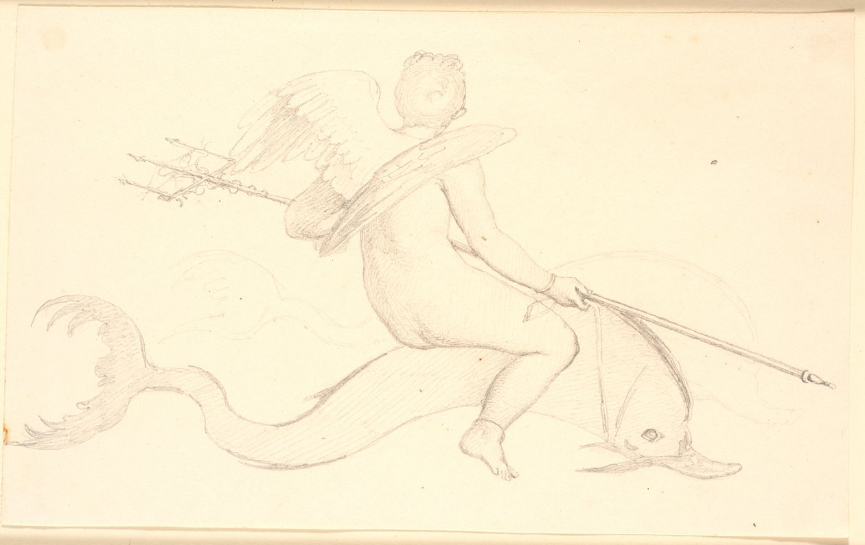 Amor reitet auf einem Delfin. Pompejanisches Motiv von Christen Købke