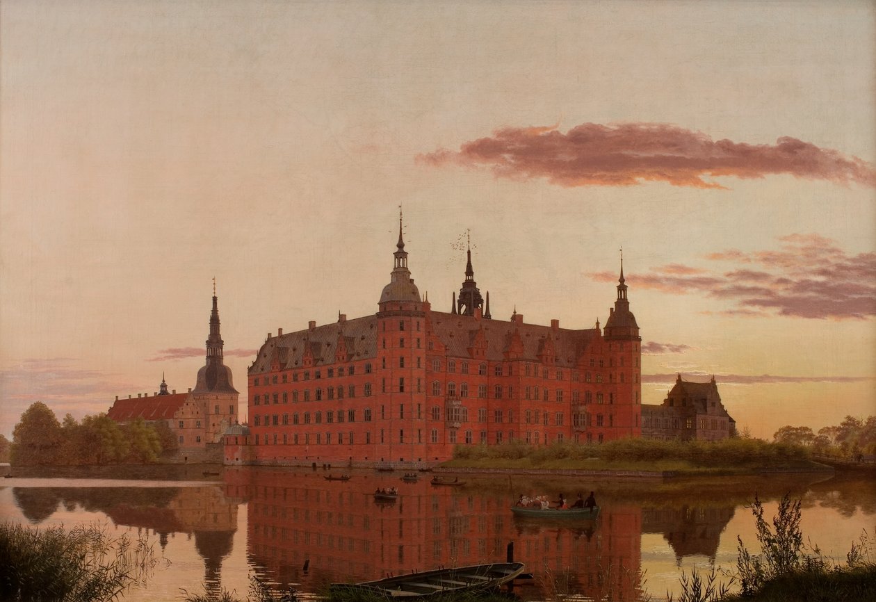 Schloss Frederiksborg von Jægerbakken aus gesehen. Abend. von Christen Schjellerup Købke