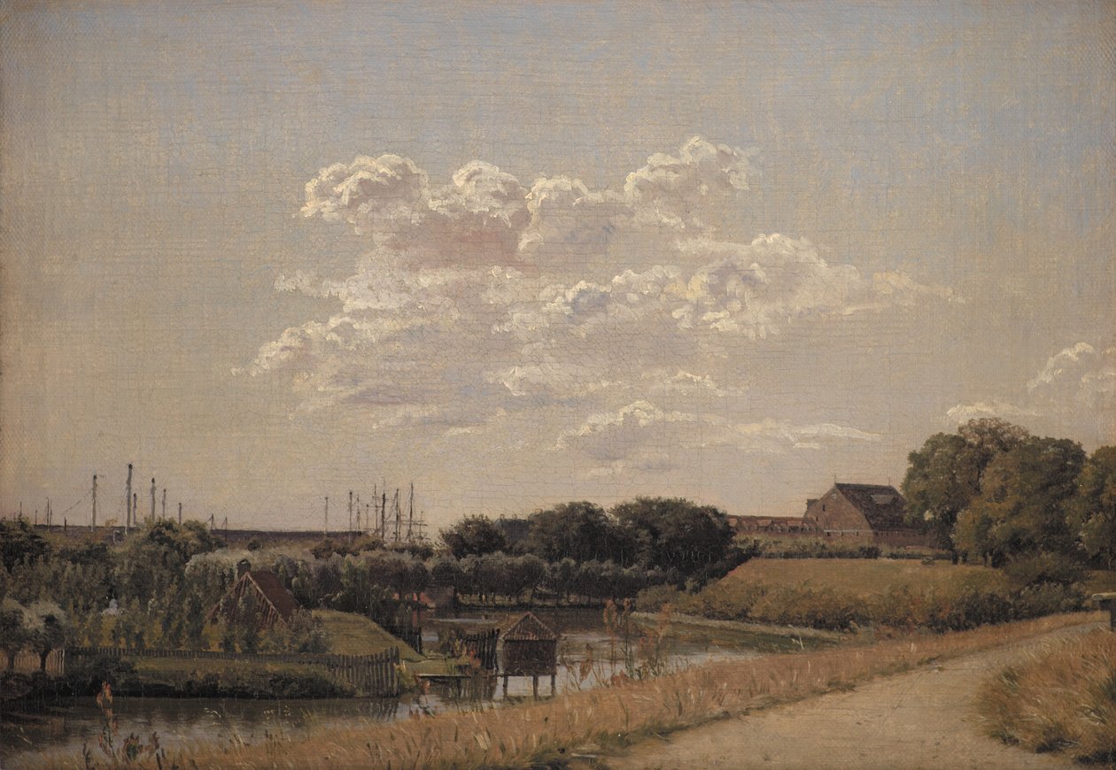 Blick auf die Zitadellenwälle in Richtung Langelinie und den Marinehafen von Christen Købke