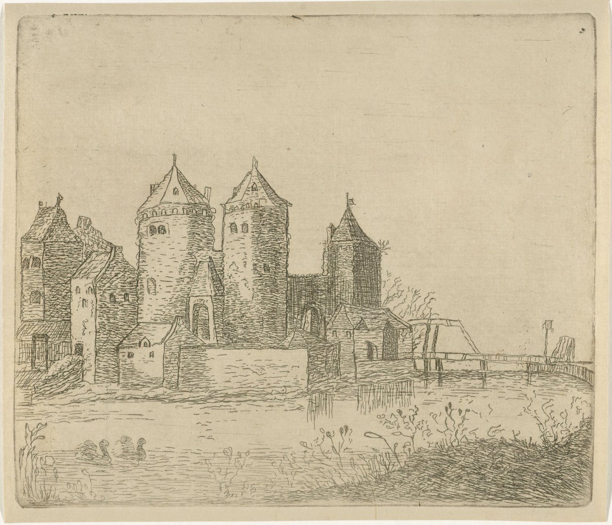 Ansicht eines Schlosses mit Wassergraben von Christiaan Friedrich Ruppe