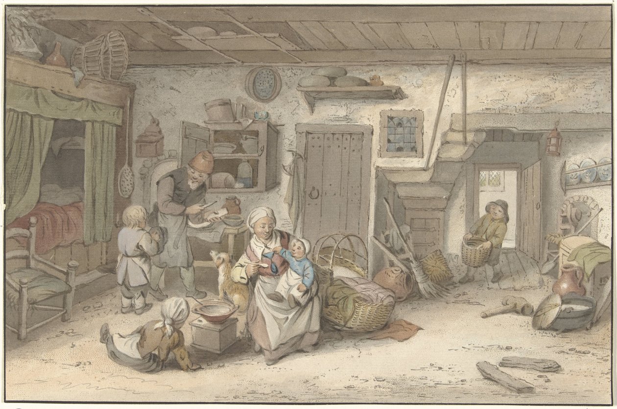 Interieur mit Bauernfamilie von Christiaan Josi