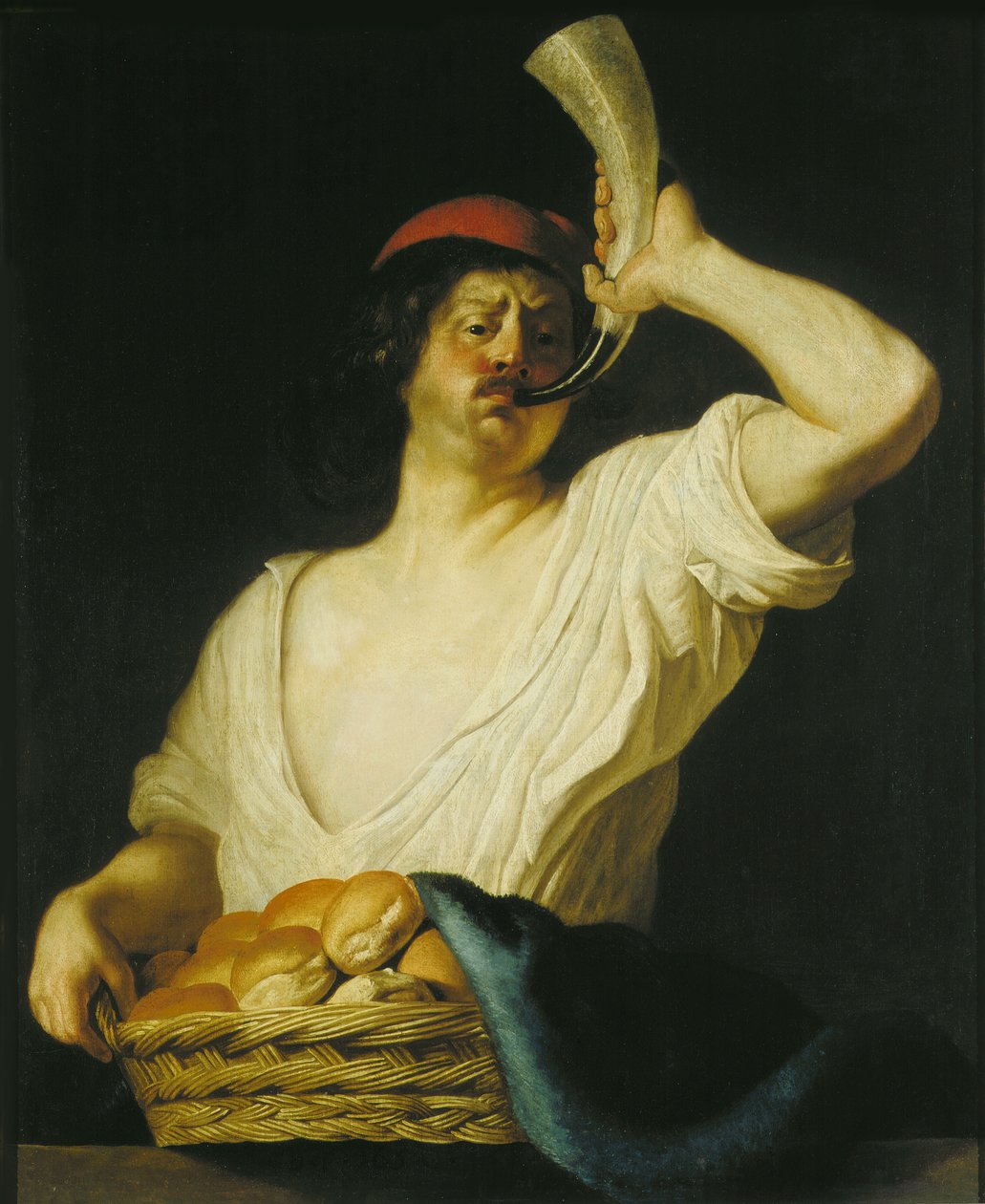 Ein Bäcker bläst sein Horn, 1650 von Christiaen van Couwenbergh