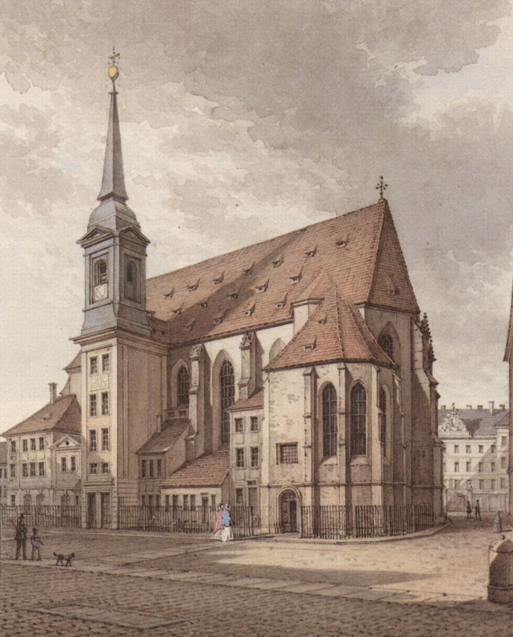 Aquarell der Dresdner Sophienkirche von Christian Gottlob Hammer