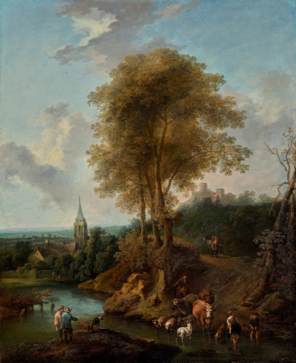 Landschaft mit drei Bäumen und Kirche von Christian Hilfgott Brand