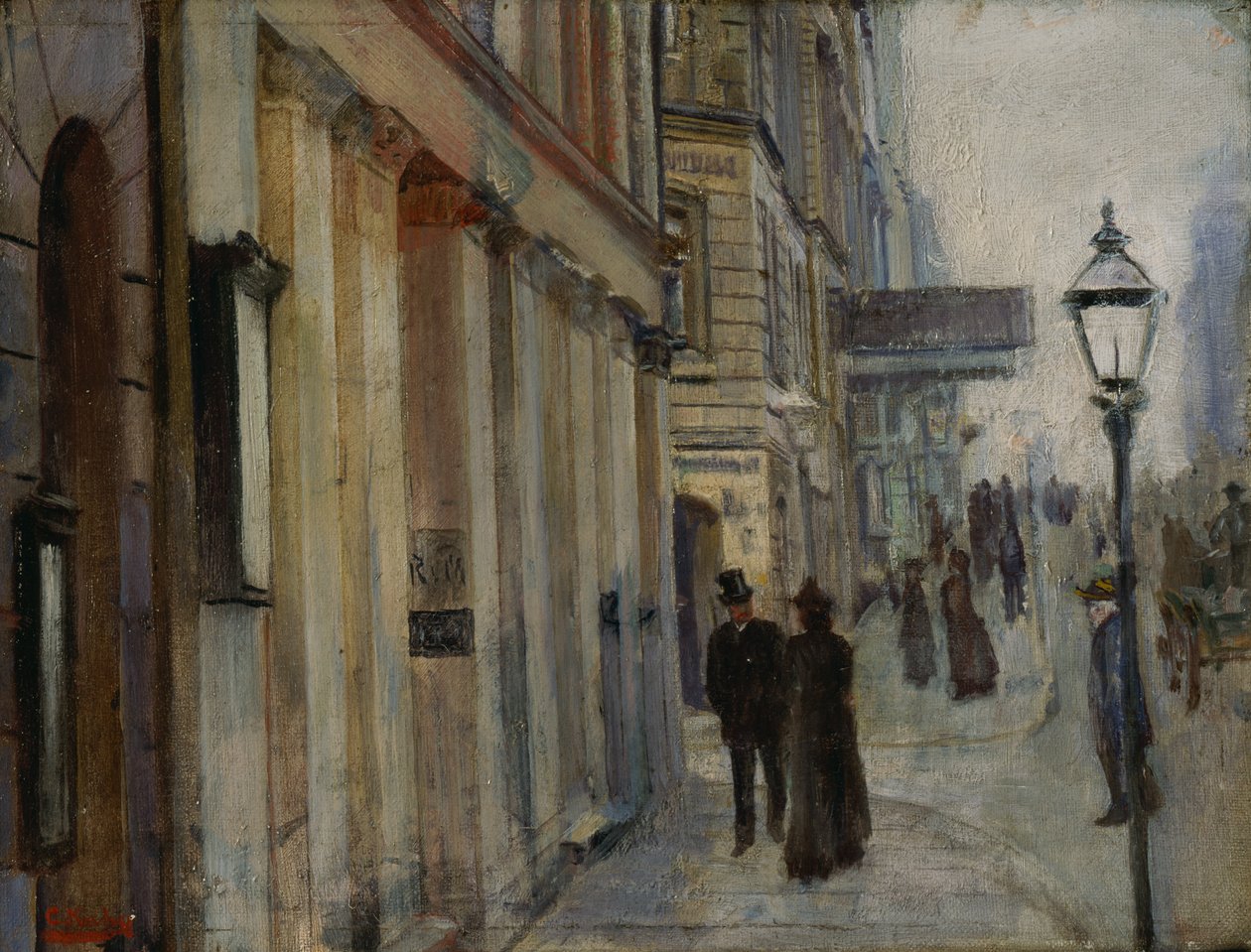 Die Ecke Karl Johan Straße und Dronningen Straße von Christian Krohg