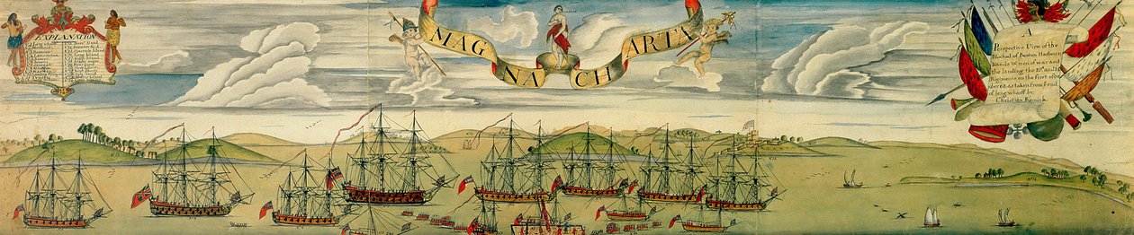 Eine perspektivische Ansicht der Blockade des Bostoner Hafens, ca. 1768 von Christian Remick