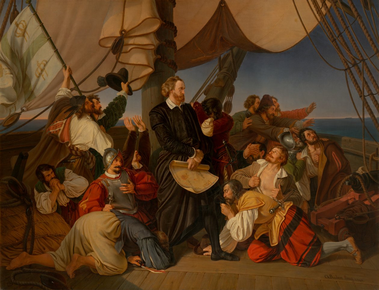 Kolumbus entdeckt die Küsten Amerikas, 1846 von Christian Ruben