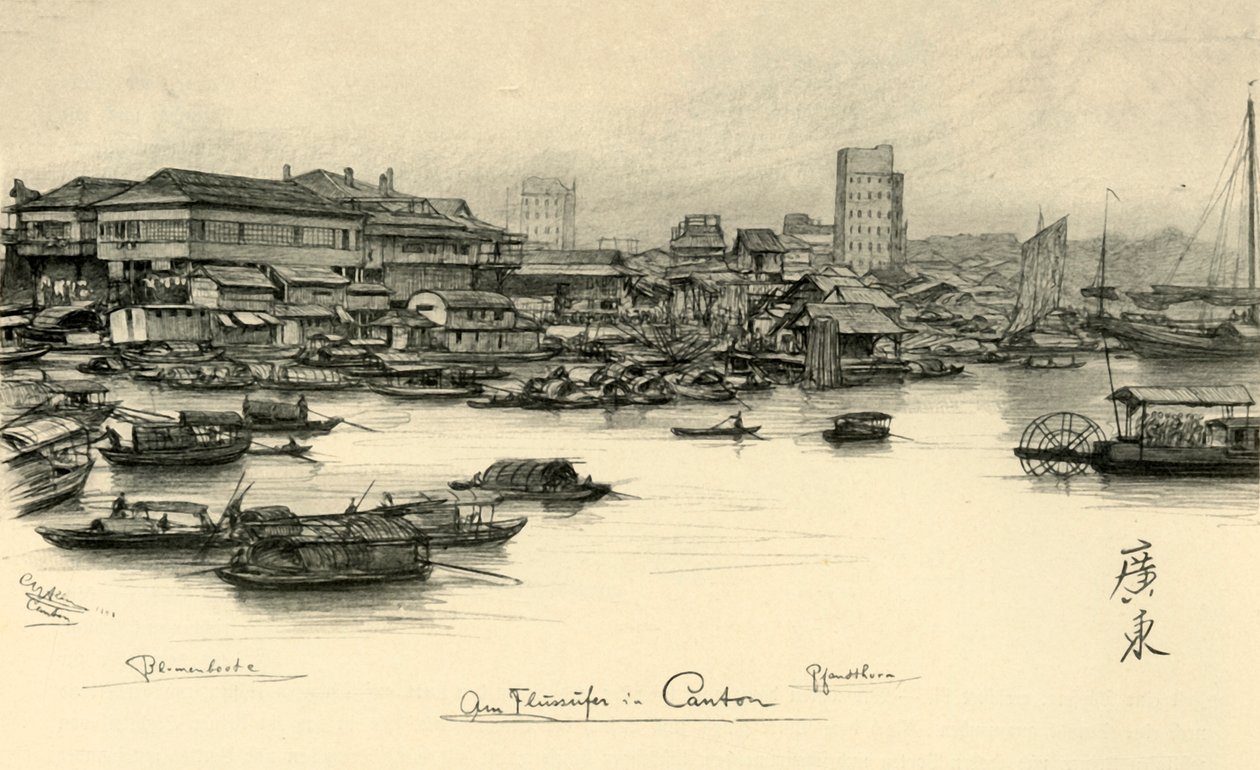 Boote auf dem Perlfluss, Kanton, China, 1898 von Christian Wilhelm Allers