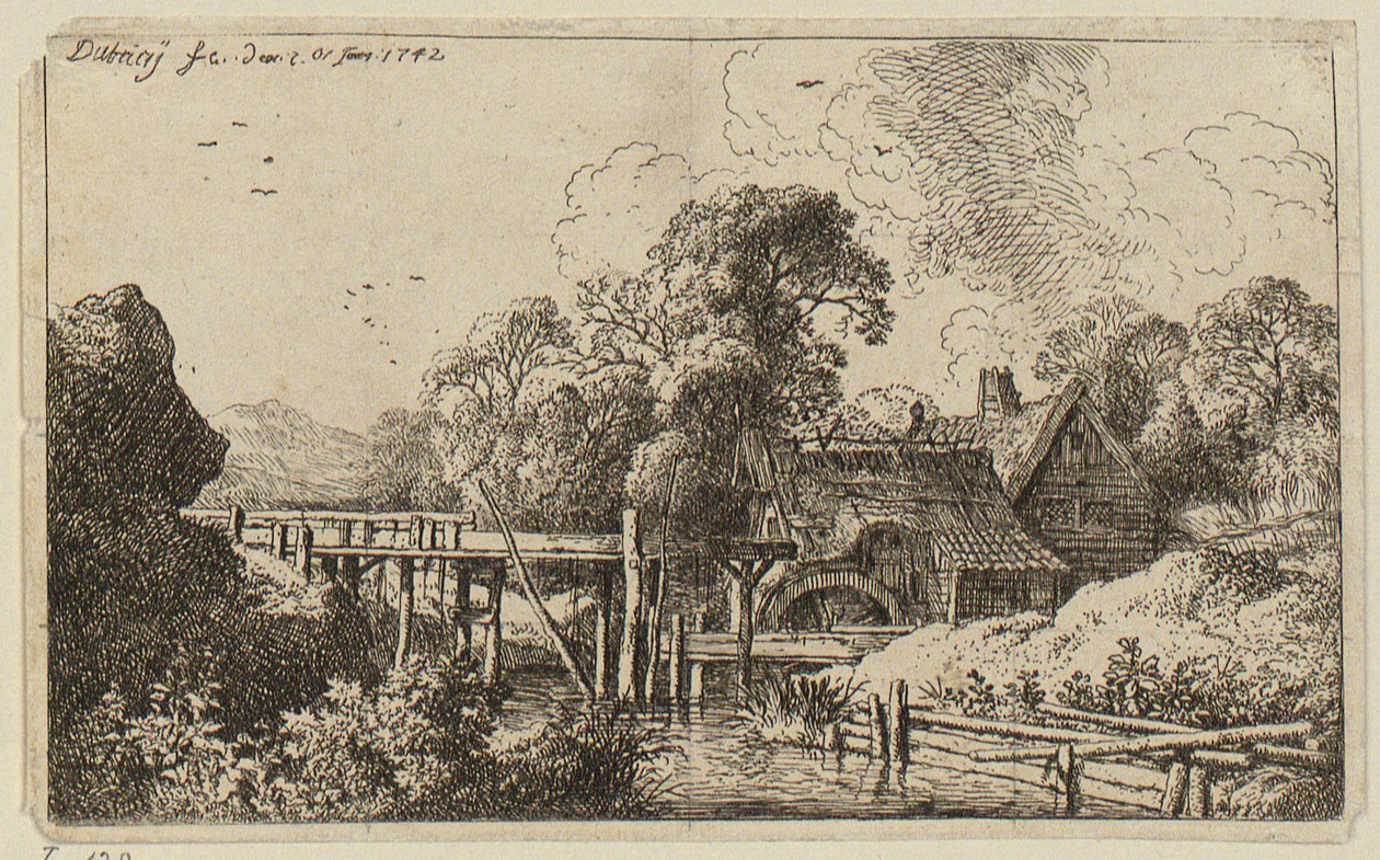 Eine Mühle mit einem hohen Gerinne von Christian Wilhelm Ernst Dietrich