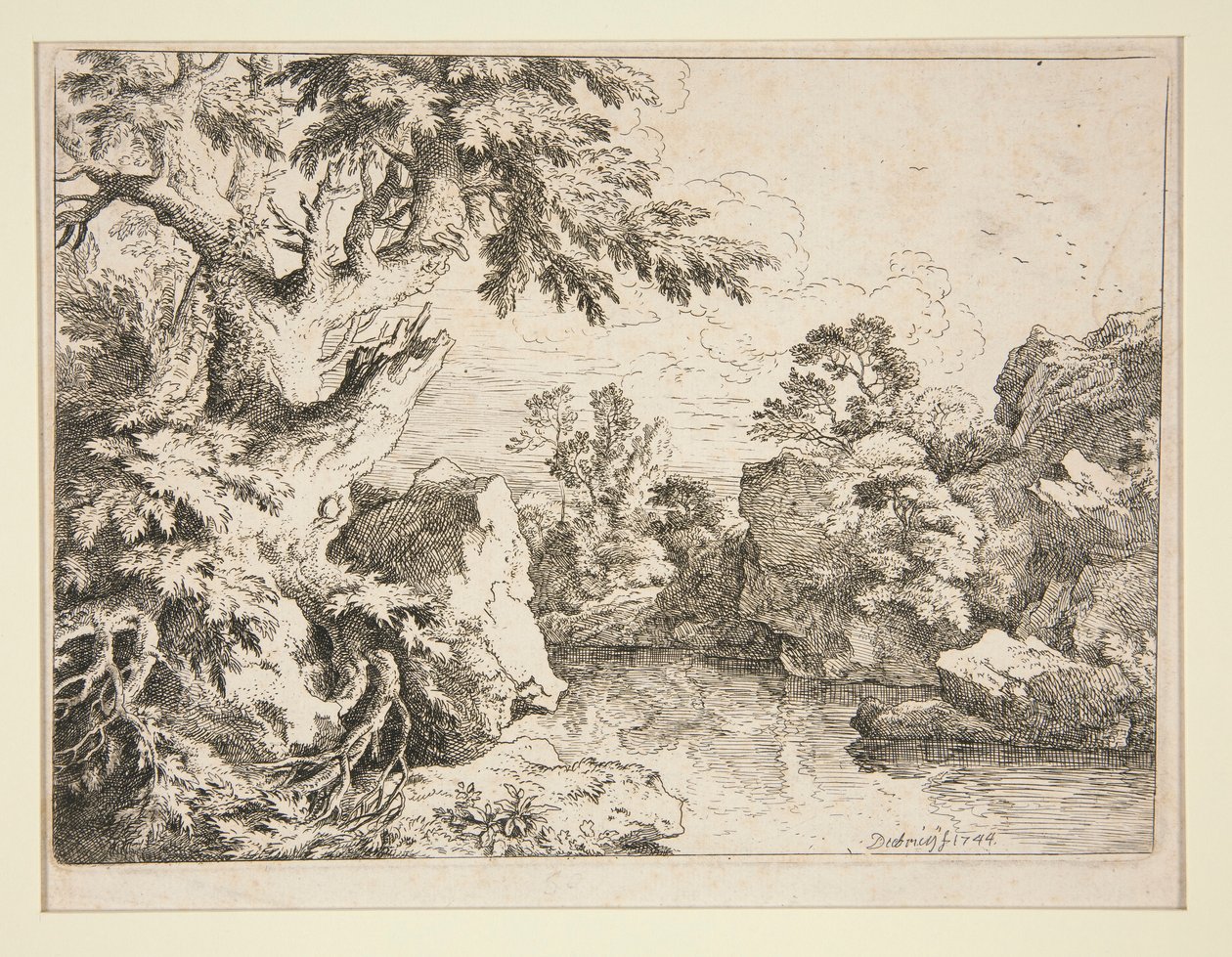 Landschaft mit Teich, umgeben von Felsen und Bäumen von Christian Wilhelm Ernst Dietrich
