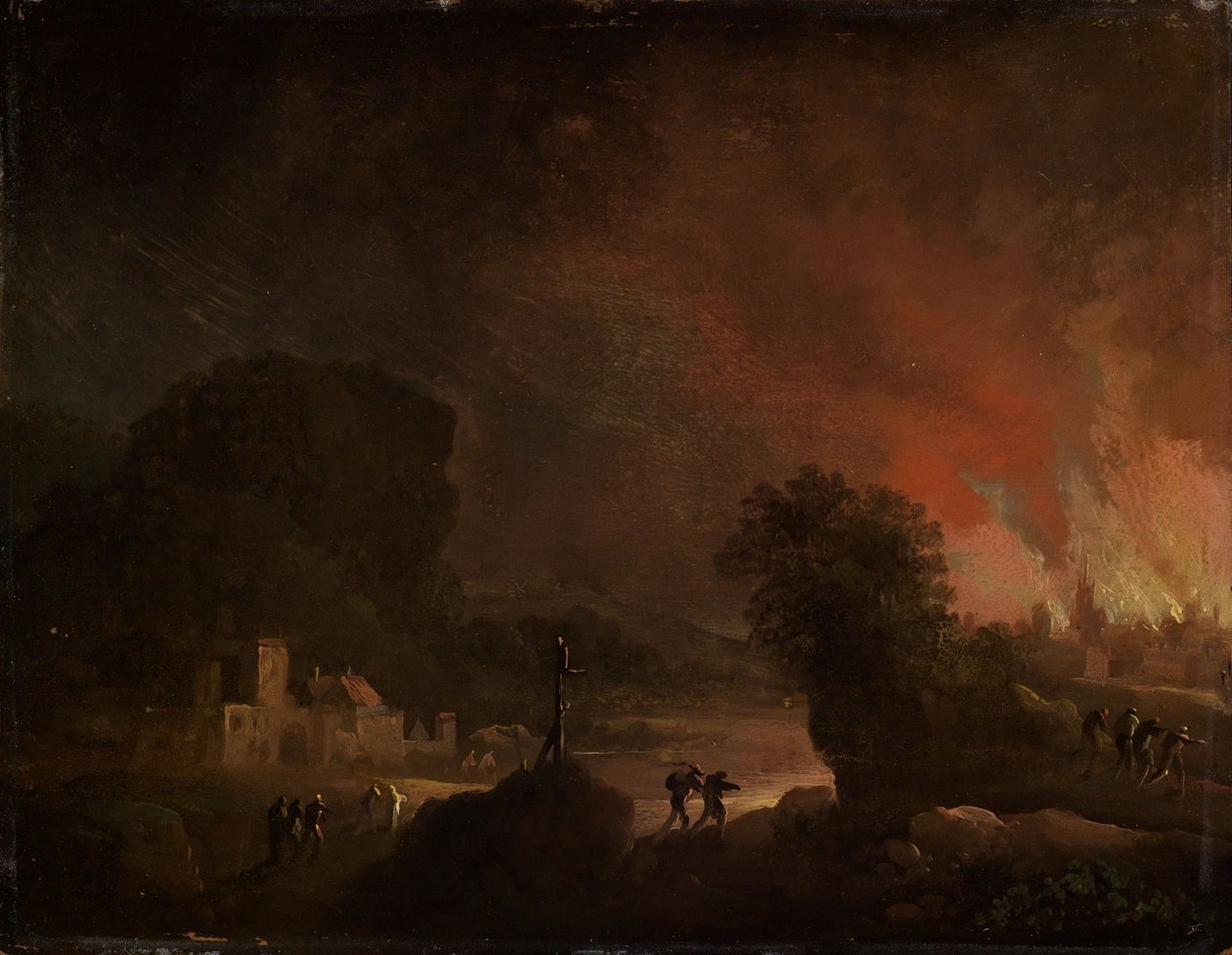 Nächtliche Landschaft mit brennender Stadt von Christian Wilhelm Ernst Dietrich
