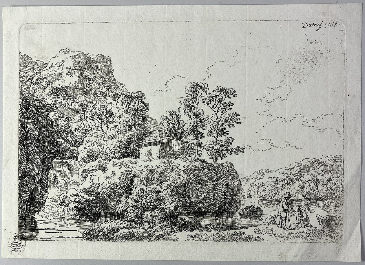 Die Hütte auf einem Felsen in der Nähe eines Baches von Christian Wilhelm Ernst Dietrich