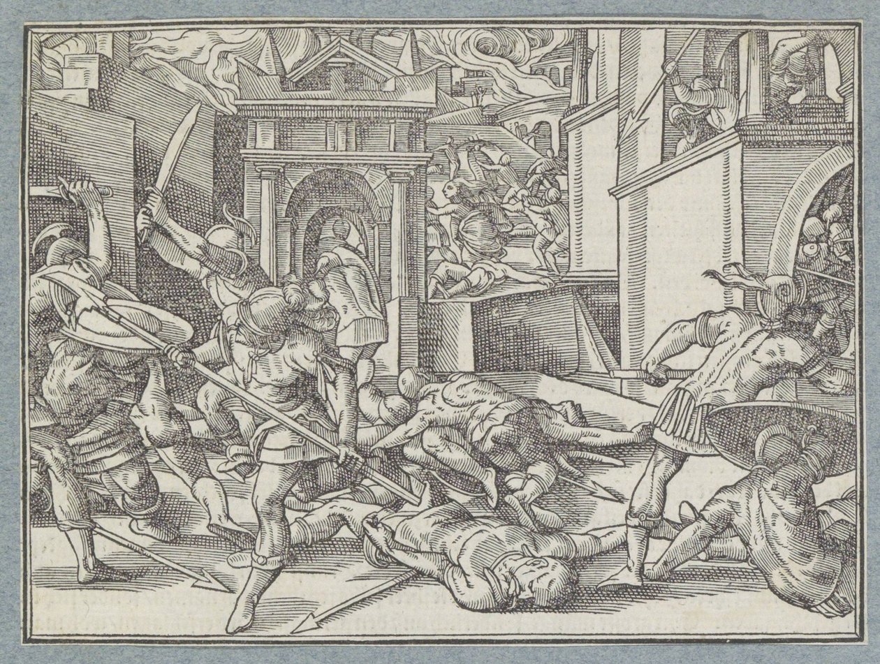 Kämpfende Soldaten in einer Stadt von Christoffel van Sichem (I)