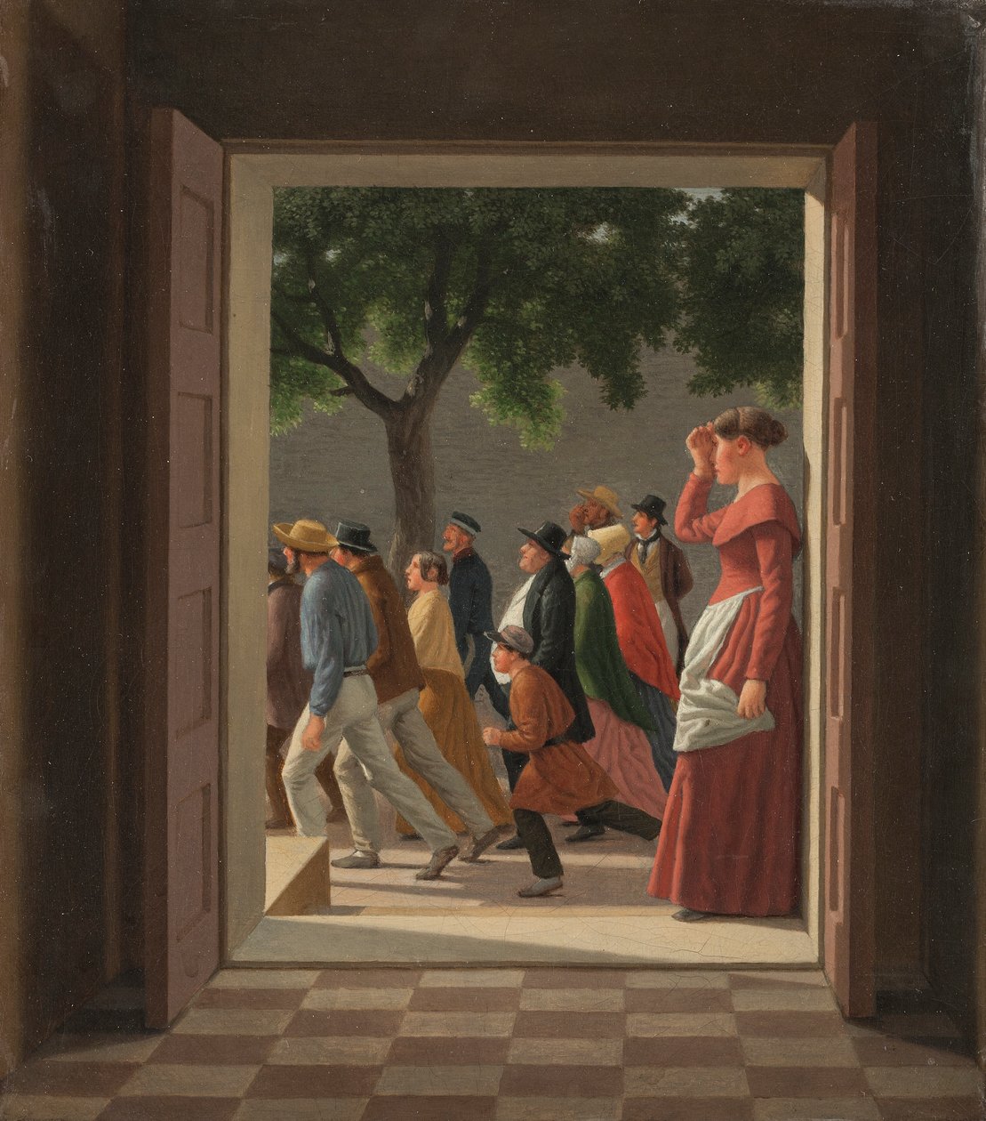 Blick durch eine Tür auf laufende Figuren von Christoffer Wilhelm Eckersberg