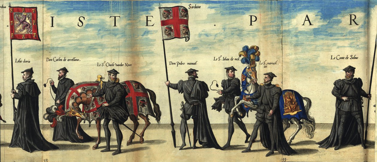 Flagge des Königreichs Sardinien im Trauerzug von Kaiser Karl V. von Christophe Plantin