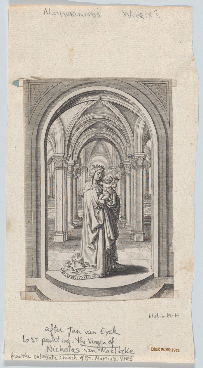 Jungfrau und Kind in einer Kirche, auch bekannt als die Van Maelbeke Jungfrau, 1575-1585 von Circle of the Brothers Wierix.