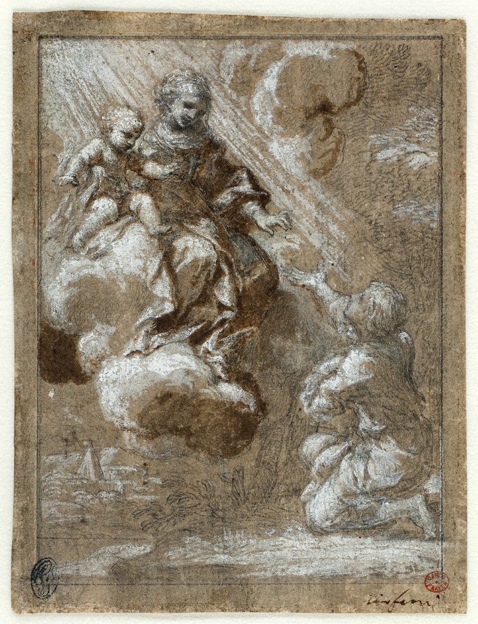 Die Madonna und das Kind in Herrlichkeit erscheinen einem knienden jungen Mann von Ciro Ferri