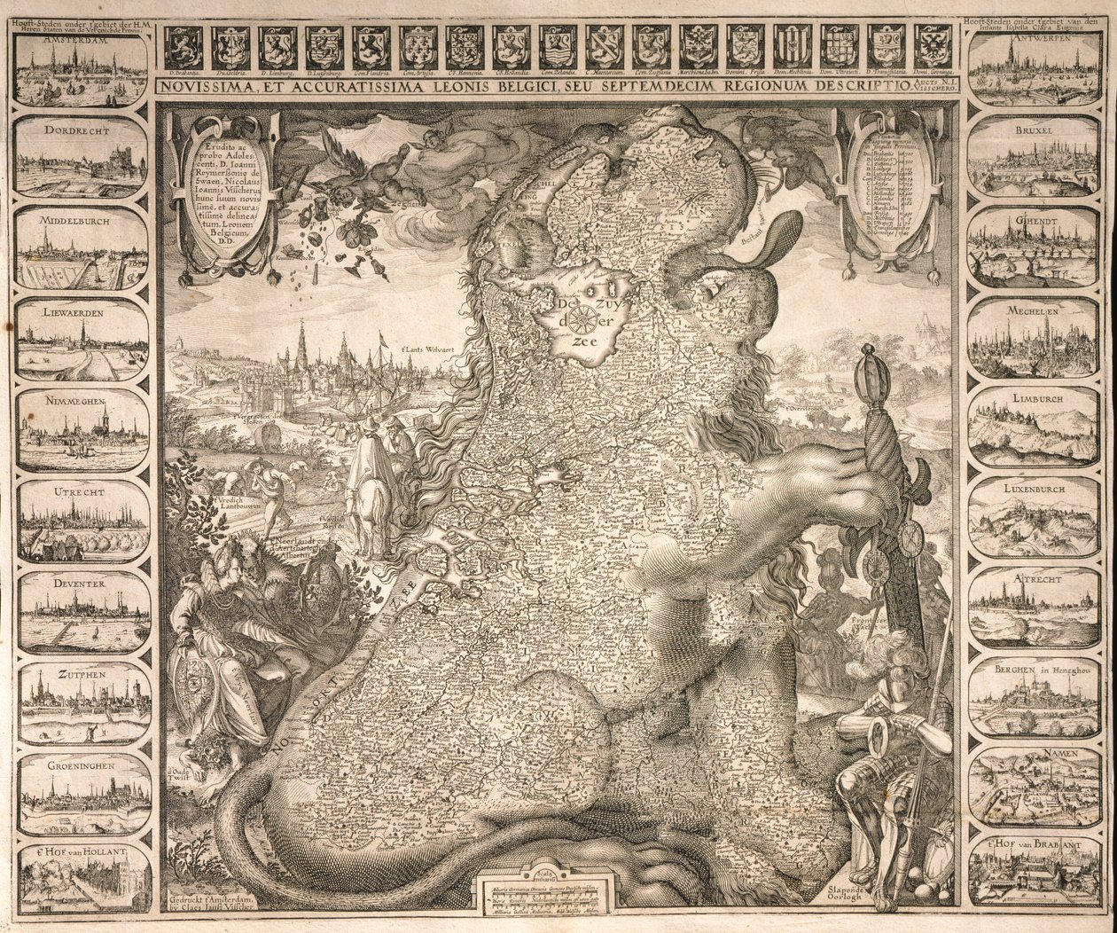 Die siebzehn Regionen des belgischen Löwen, ca. 1583 von Claes Jansz Visscher