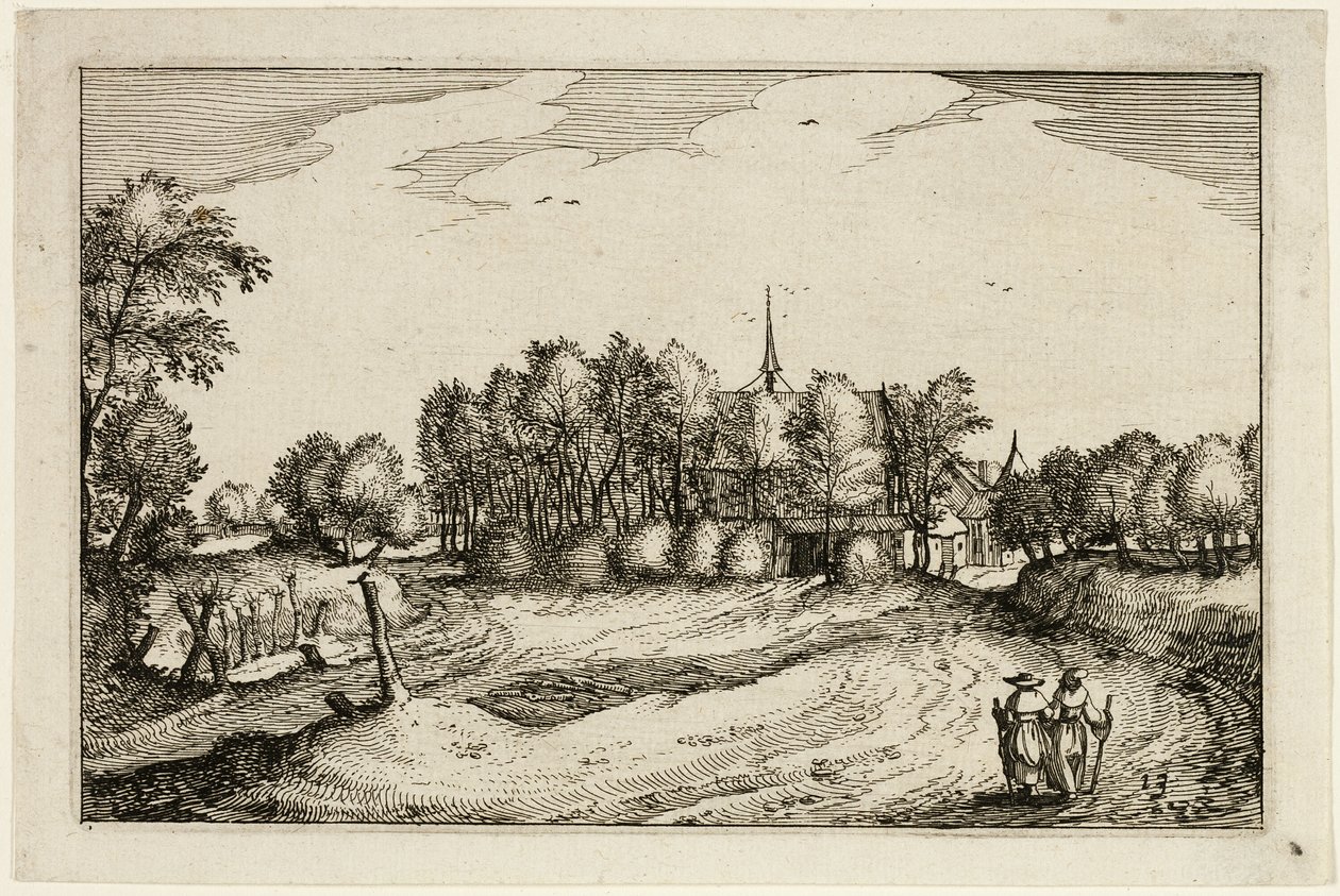 Ein Kloster, Platte dreizehn nach Bilder von Bauernhöfen, Landhäusern und rustikalen Dörfern (Praediorum villarum et rusticarum casularum icones) von Claes Jansz. Visscher II