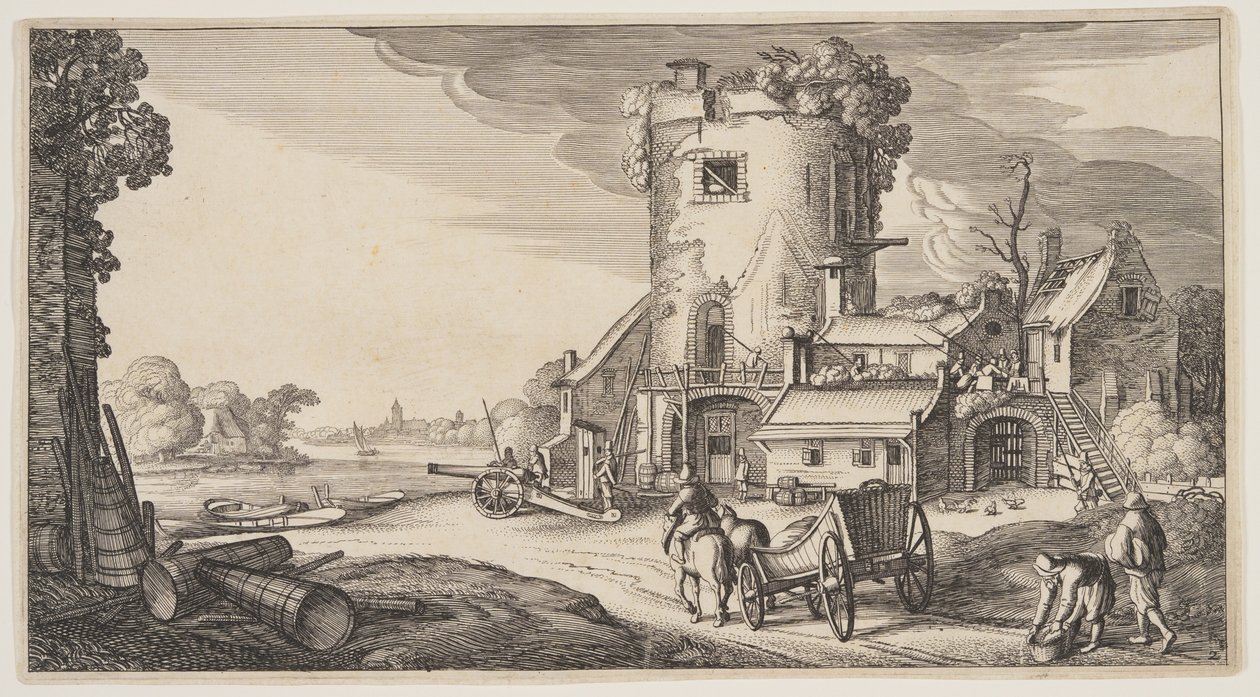 Wachturm an einem Fluss, aus Landschaften (Playsante Lantschappen) von Claes Jansz. Visscher II