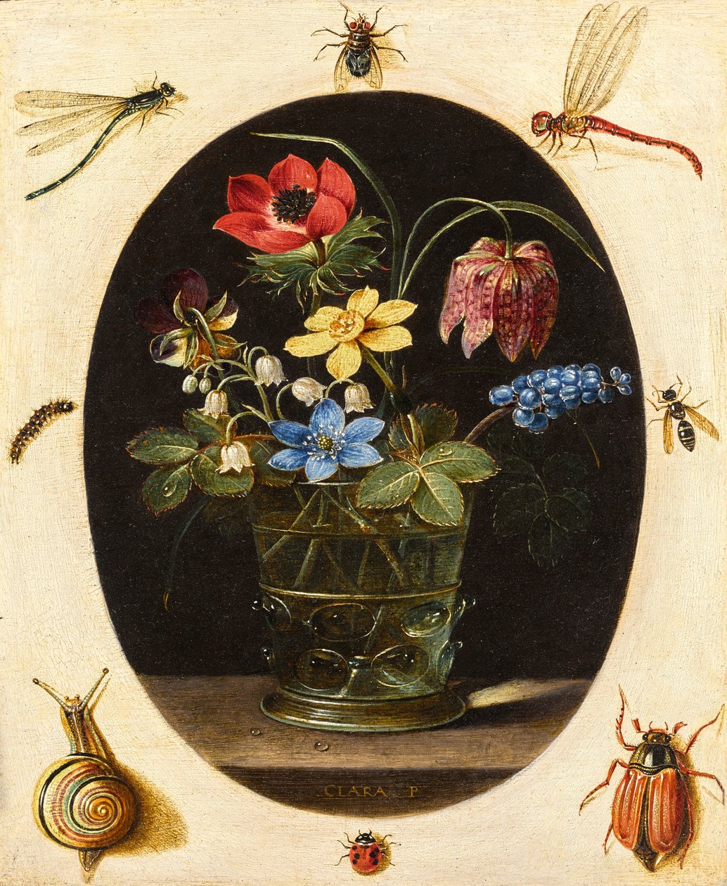 Stillleben mit Blumen, umgeben von Insekten und einer Schnecke von Clara Peeters