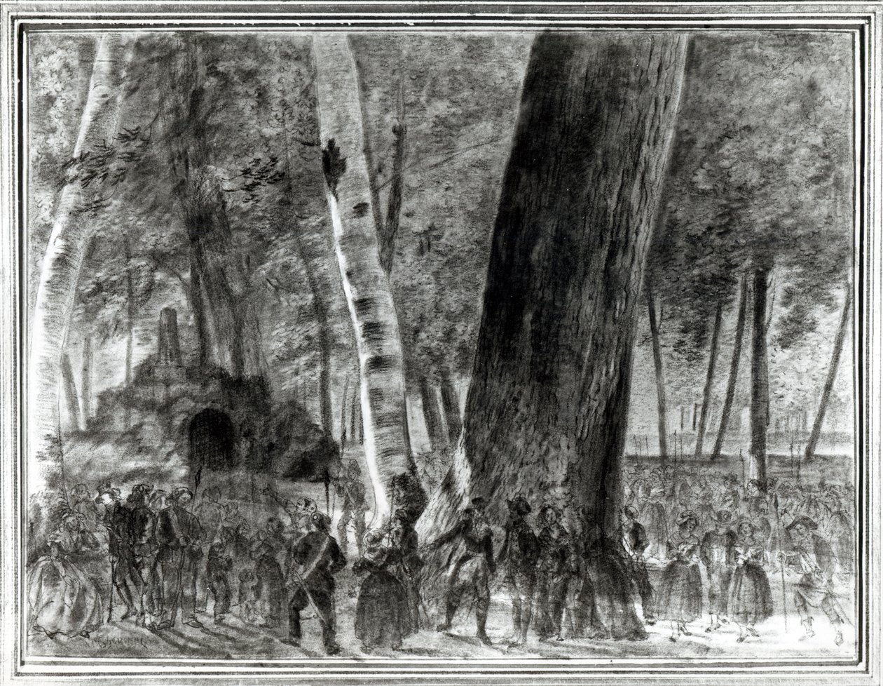 Der Körper von Jean Paul Marat (1743-93) im Garten des Club des Cordeliers von Claude Noel Thevenin